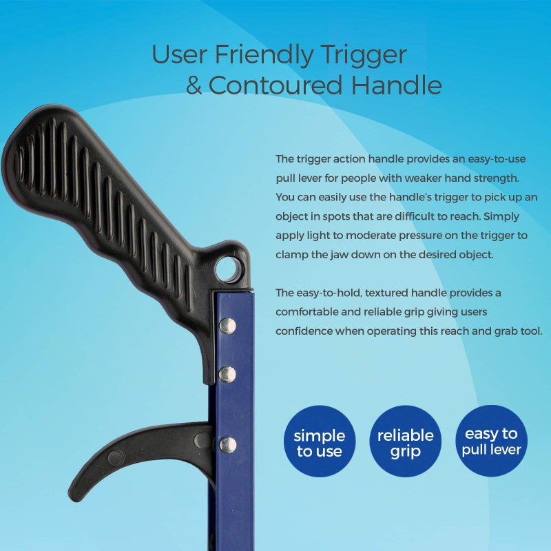 Sammons Preston Reacher, Blue, 26 Inch, Grabber Reacher Tool, Lightweight Trash Picker Grabber & Garden Nabber, Handy Aluminum Picker Up Tool & Reaching Claw, Portable Reaching Assist & Dressing Tool - Image 2